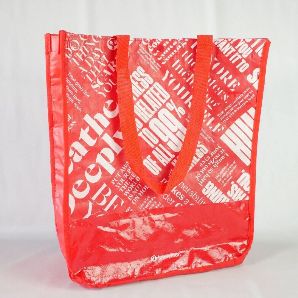 Lululemon Reusable Shopping Red Tote Bag Snap Closure 14" x 16" x 7"